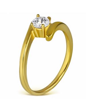 First Love - Guldfarvet Ring i Kirurgisk Stål med CZ Sten