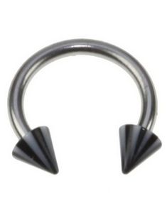 Rund Øjenbrynspiercing med Sorte og Hvide Spike Kugler - 1.2 x 8 mm