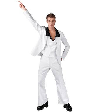 Hvidt Saturday Night Fever Inspireret Herrekostume 
