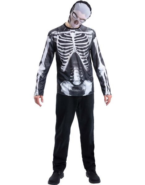 Skjelett Kostymeoverdel og Maske til Voksen