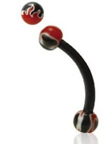 Flames in Black and Red - 1.2 x 8 mm Øjenbrynspiercing