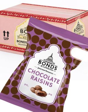 12 stk Chokolade Rosiner - Bonds of London - Hel Æske 0,9 kg (UK)