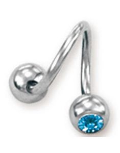 Curve Øjenbrynspiercing med Lyseblå Sten - 1.2 x 8 mm