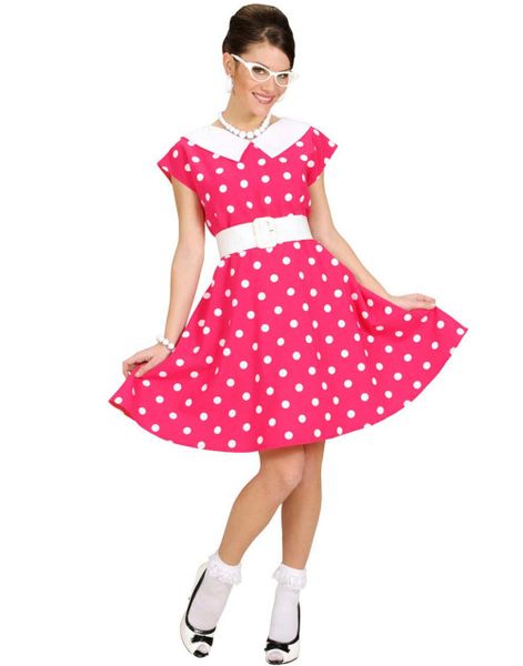 50'er Rosa Kjole med Prikker - Kostume
