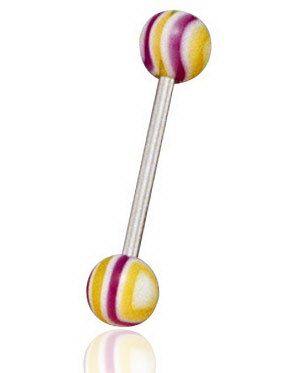 Stribet Gul/Rosa/Hvid Tungepiercing