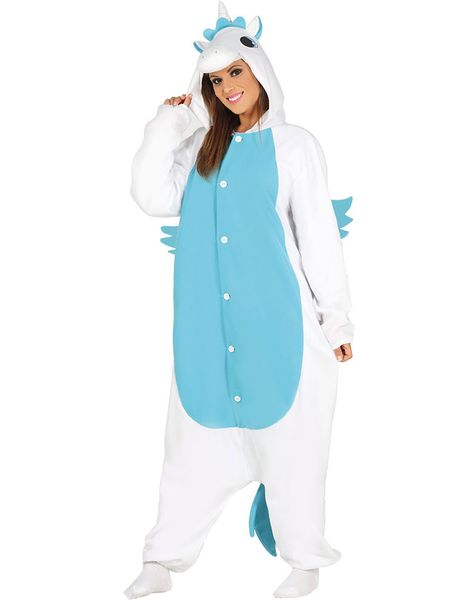 Hvid og Blå Enhjørning Kigurumi Unisex Kostume