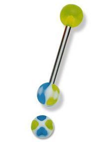Green & Blue Hearts - Tungepiercing