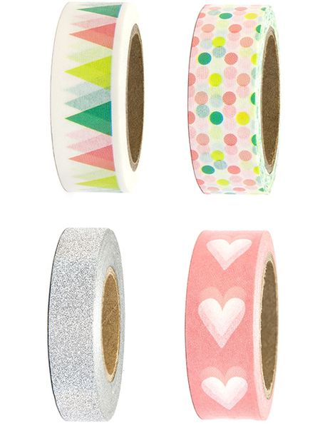 4 stk Farverig og Sølvfarvet Washi / Dekortape 40 meter