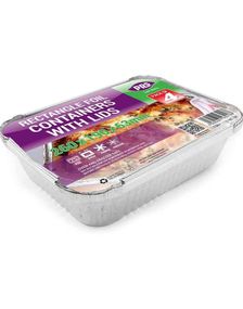 4 stk Rektangulær Foliebeholder til Mat med Lokk 26x19x6,3 cm