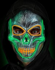Sølvfarget Skjelettmaske med Grønt og Gult LED-Lys