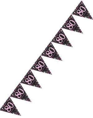 80-Års Fejring - 4 Meter Sort og Lyserød Glitrende Flagbanner