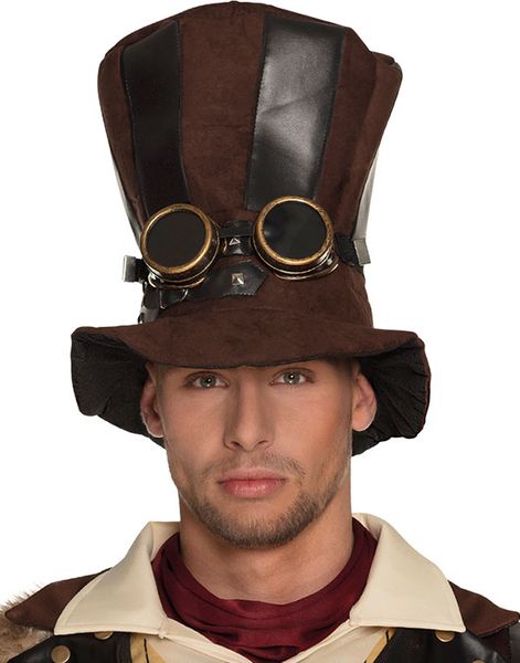 Brun Steampunk Høj Hat med Goggles og Imiteret Skind Partier