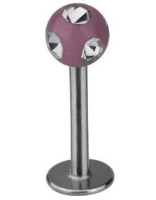 Labret med Glitrende Rosa Kugle - Strl 1.2 x 8 mm med 3 mm Kugle