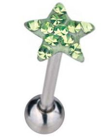 Tungepiercing med Stjerneformet Grøn Topkugle & Sten 