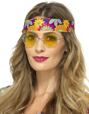 Runde Hippiebriller med Gult Glas