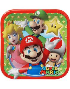 8 stk. Små Firkantede Paptallerkener 18x18 cm - Super Mario Party