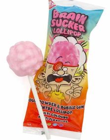 Zed Brain Sucker Stor Lollipop med Surt Pulver og Tyggegummi - 64 gram