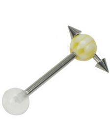 Tungepiercing med Spike Kugler i Topkuglen - Gul