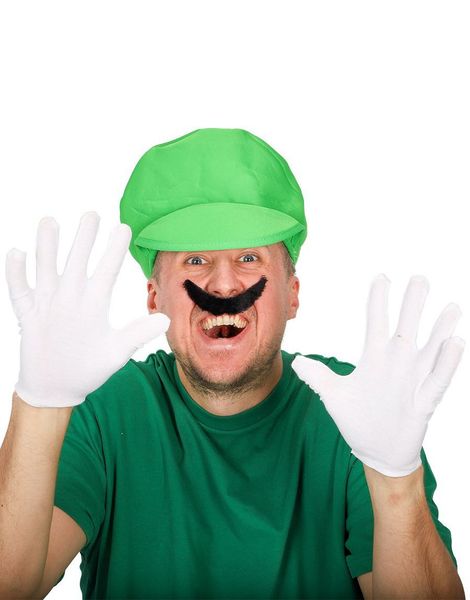 Luigi Inspirert Kostymesett med Hatt, Bart og Hansker