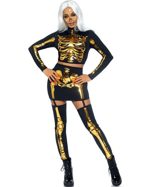 Golden Skeleton Kostume Til Dame 2 Dele