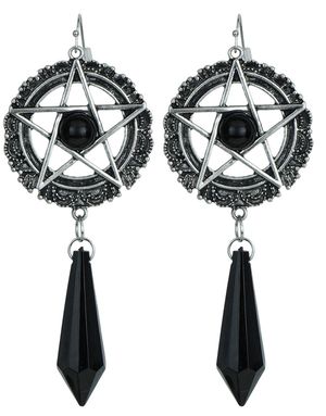 Sølvfargede Pentagram Øredobber og Svarte Stener