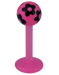 Labret m/Blomster - Rosa/Sort - Strl 1,2x8x4mm