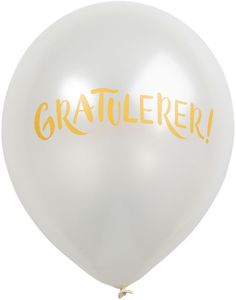6 stk 30 cm Perle Hvite Ballonger - Gratulerer