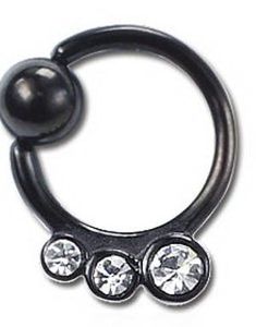 Three Shiny Stones Black PVD  BCR Piercing - 1.6 x 12 mm