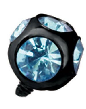 Sort Dermal Anchor Kugle med Lyseblå Sten - Strl 3 mm kugle med 1,2 mm gevind