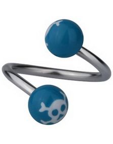 Øjenbrynspiercing med Dødningehoveder - Blå/Hvid - 1.2 x 10 mm