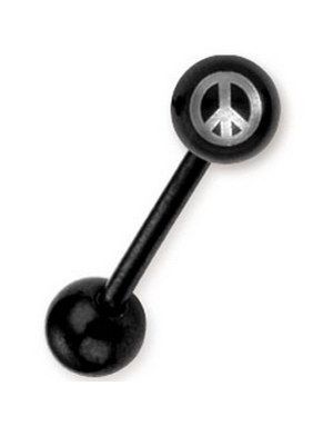 Sort Tungepiercing med Peace Tegn