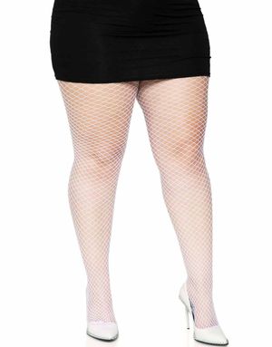 Lycra Hvide Netstrømpebukser - Plus Size