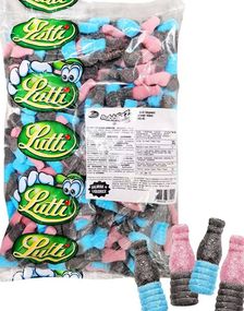 2,5 kg Lutti Bubblizz Liquorizz – Rosa og Blå Bubblegumflasker med Lakrids
