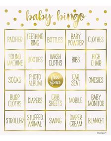 Gullfarget Babyshower Bingosett for 8 Personer