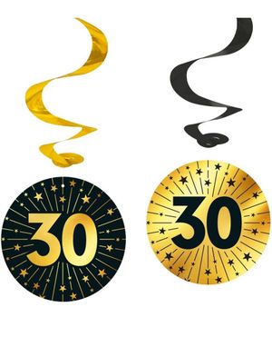 4 stk 30-års Feiring Hengende Swirls - Svart og Gull