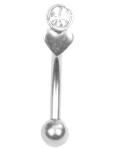 Øjenbrynspiercing med Hjerte og Klar Sten - 1.2 x 8 mm