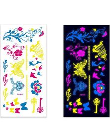Ark med Fluorescerende Bomster, Sommerfugler og Andre Tatoveringer (UV Fake Tattoo)