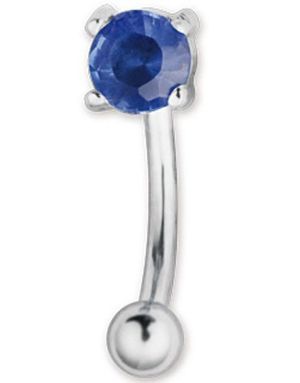 Banan Øjenbrynspiercing med Blå Diamantformet Sten - 1.2 x 8 mm