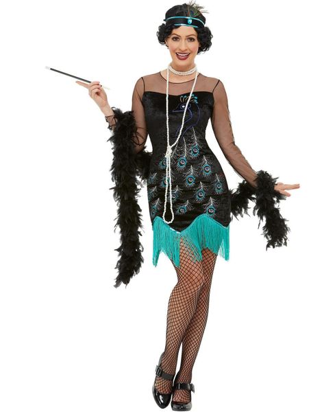 Sort Påfugl Flapper Kostume til Dame