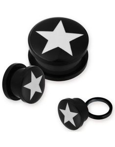 Sort Piercing Plug med Hvid Stjerne