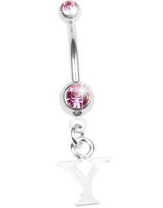 Navlepiercing med Bogstavet Y & Rosa Sten