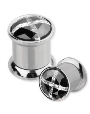 Elegant Piercing Plug med Sort & Hvid Sten