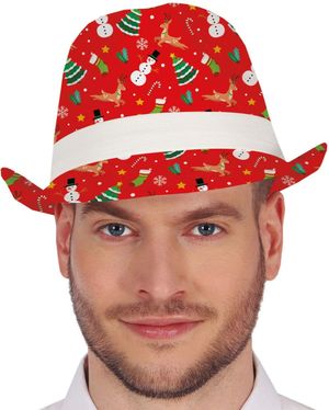 Rød Fedorahatt med Forskjellige Julemotiver