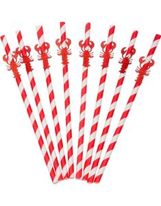 8 stk Stribede Papirsugerør - Krebsefest