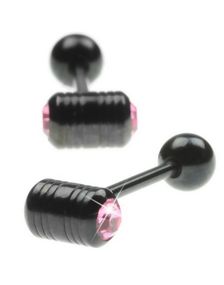 Tungepiercing med to Rosa Sten i Topkuglen - Sort