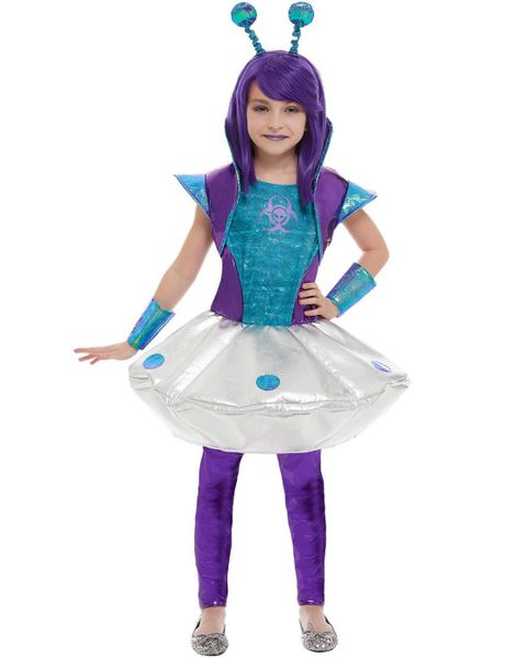 Lilla og Turkis Alien Kostume til Børn 4 Dele