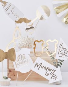 10 stk Gullfarget Babyshower Selfie- / Fotoeffekter - Oh Baby