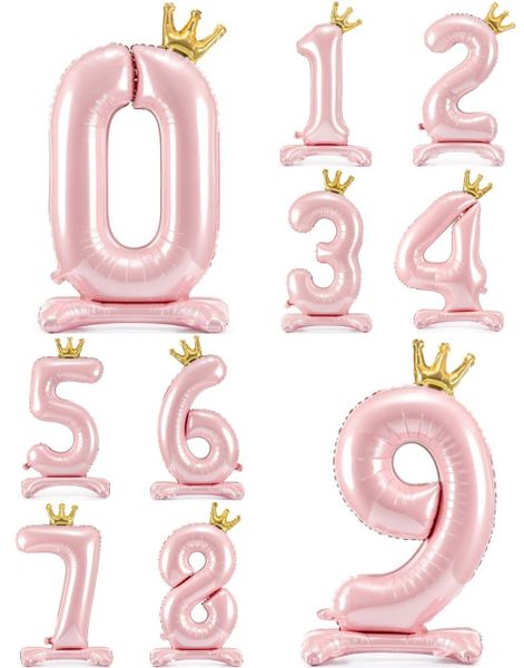 Lys Rosa Tall Folieballonger med Krone 84 cm