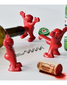 Happy Men - Sett med Flaskeåpner, Vinstopper og Korketrekker