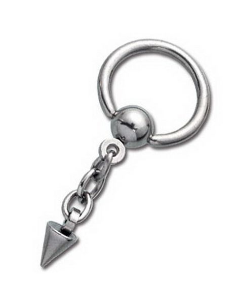 Silver BCR Piercing med Hængende Spike - 1.6 mm x 10 mm